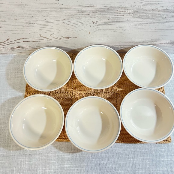 Corelle Dining Corelle Cereal Bowls Blue Stripe Off White Lace